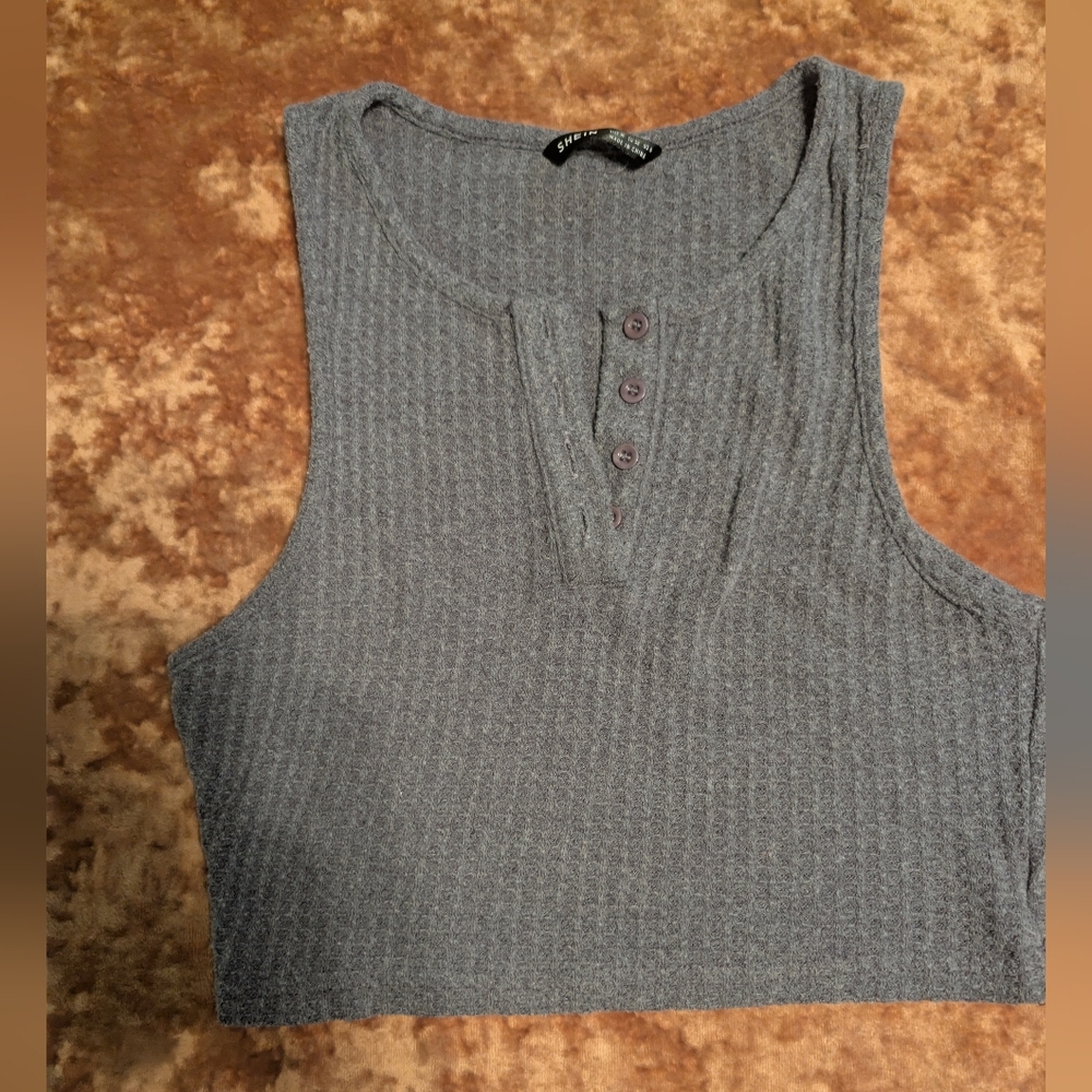 SHEIN Gray Waffle Knit By Hi Ribbed Crop Top